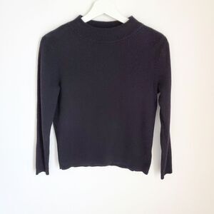 Karen Scott 100% Cotton Black Ribbed Mockneck Sweater Size MP